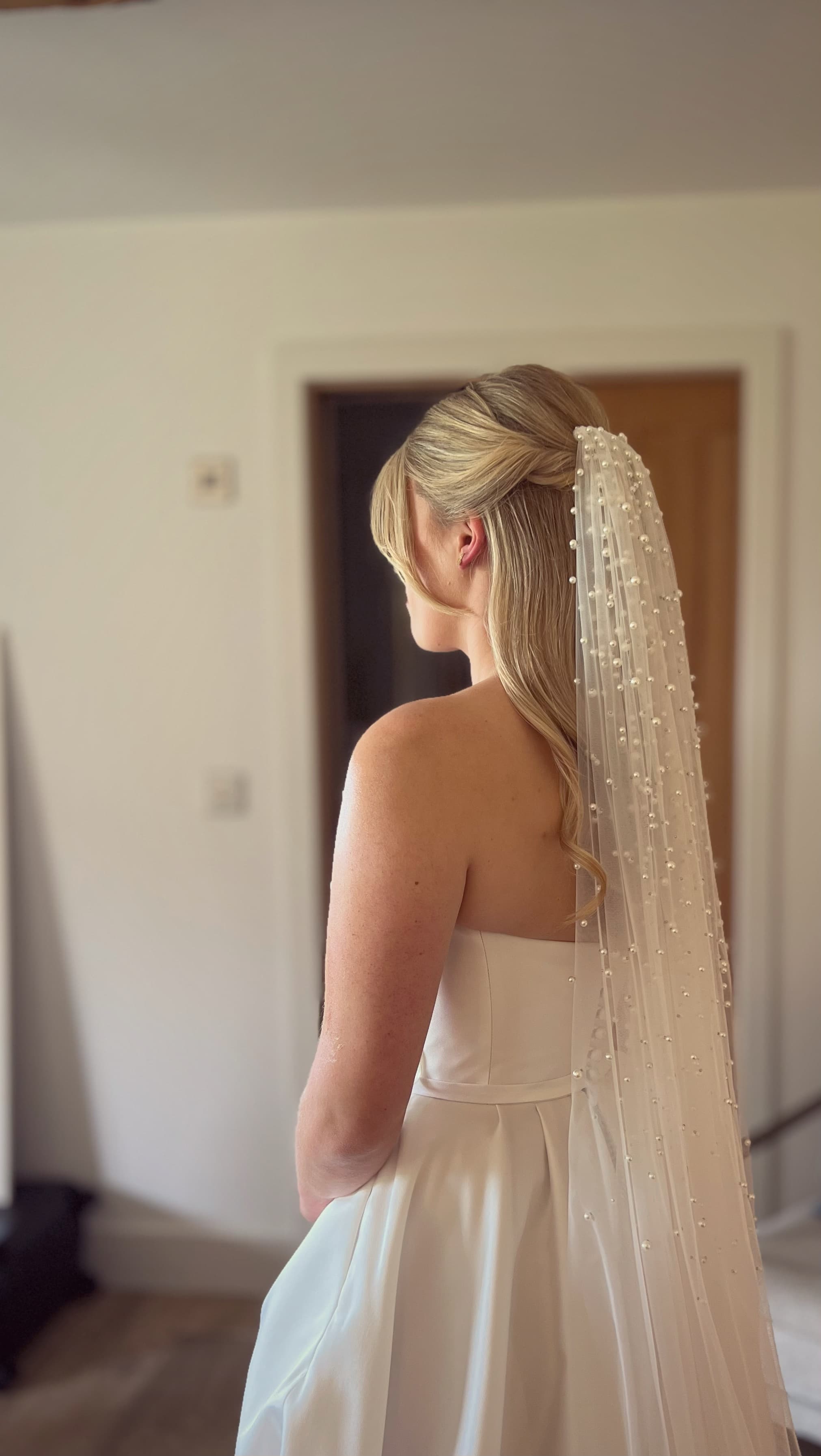 Bridal updo with veil